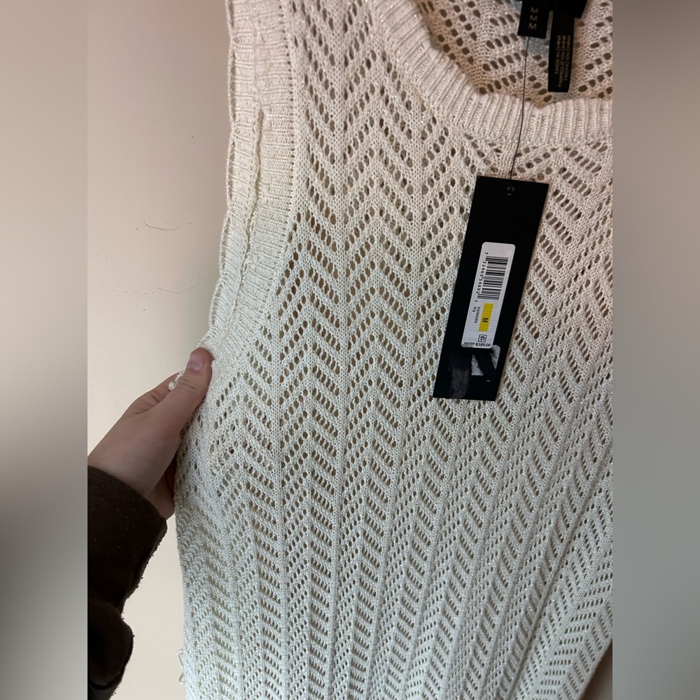 NWT DKNY Pointelle Knit Dress Size M Scallop Neckline Vacation Chic Old Money - Picture 8 of 11